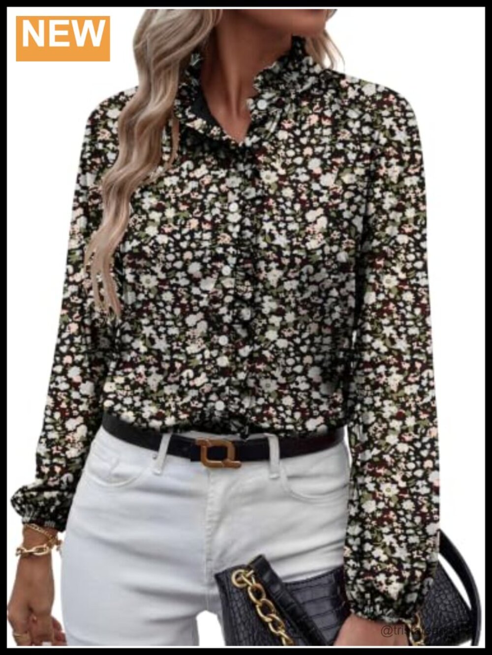 Women's Chiffon Long Sleeve Floral Button Down Boho Blouse